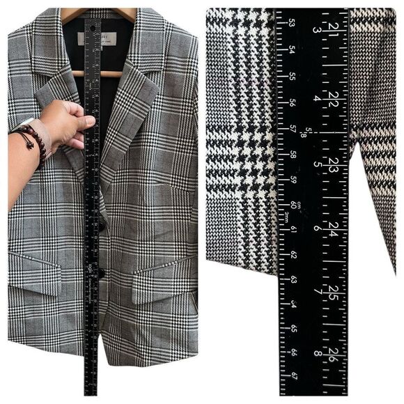 Tahari Arthur S Levine Flaw Glen Chek Pattern Ruffle Cuff Button Blazer Size 6 - Picture 8 of 12